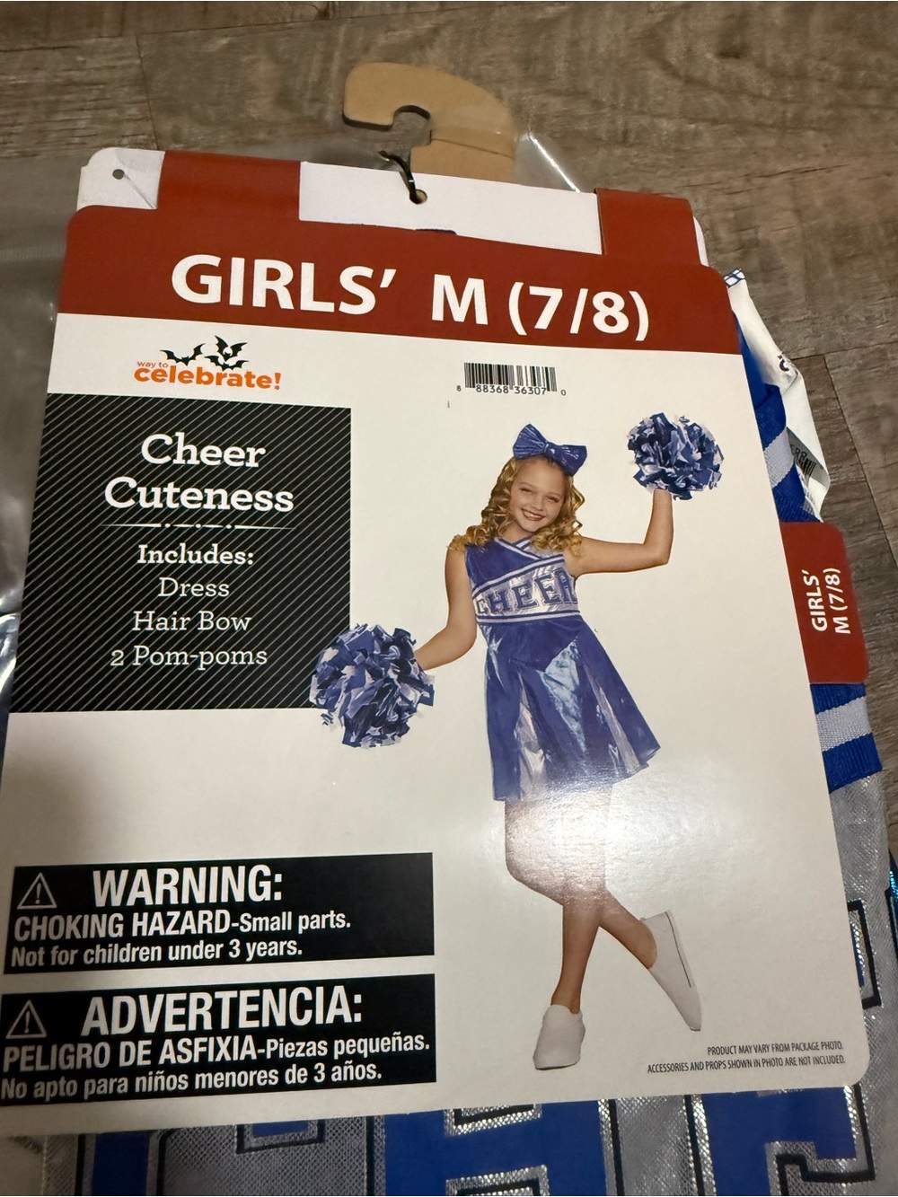 Celebrate! Girls' Blue Cheerleader Costume with Bow & Pom-Poms - M (7/8)